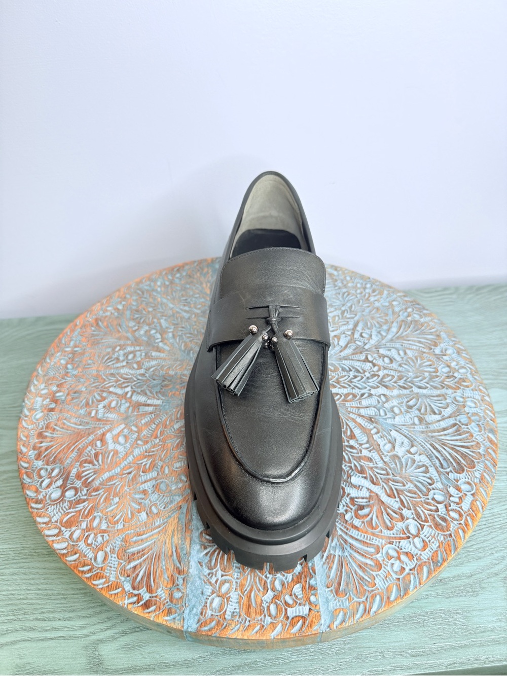 NWT Stuart Weitzman Ultra Lug Black Leather Double Tassel Loafer Size 12 - Picture 4 of 16